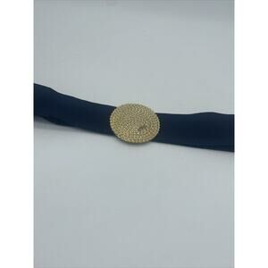 Vintage Macy's Wide Elastic Waist Belt Navy Blue Gold Stippled Medallion